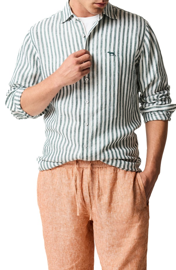 ロッドアンドグン メンズ トップス プルオーバー 落ち込む リネン Rodd \u0026 Gunn Seadown Original Fit Stripe Linen Button-Up Shirt Forest フォレスト