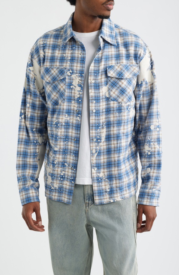 クリミナルダメージ メンズ トップス シャツ CRIMINAL DAMAGE Bleached Plaid Snap-Up Shirt Blue ブルー