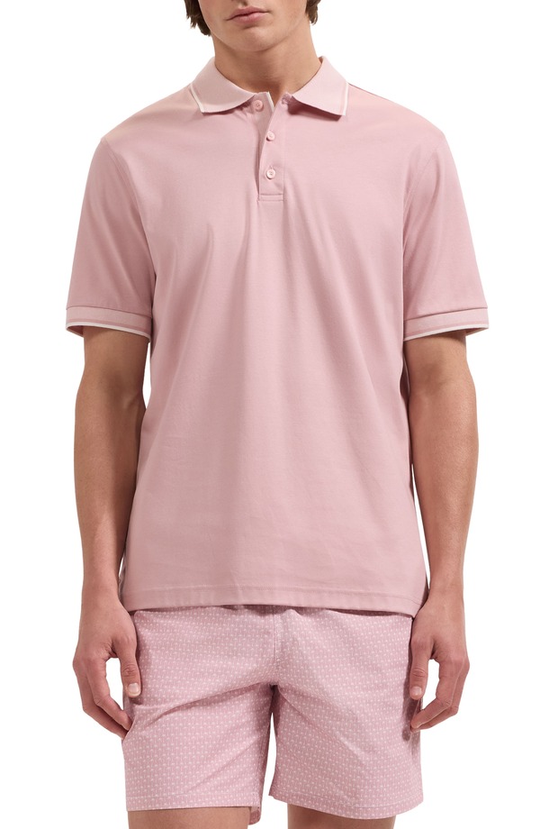 ブガッチ メンズ トップス ポロシャツ コットン Bugatchi Tipped Pima Cotton Piqu Polo Dusty Pink ピンク