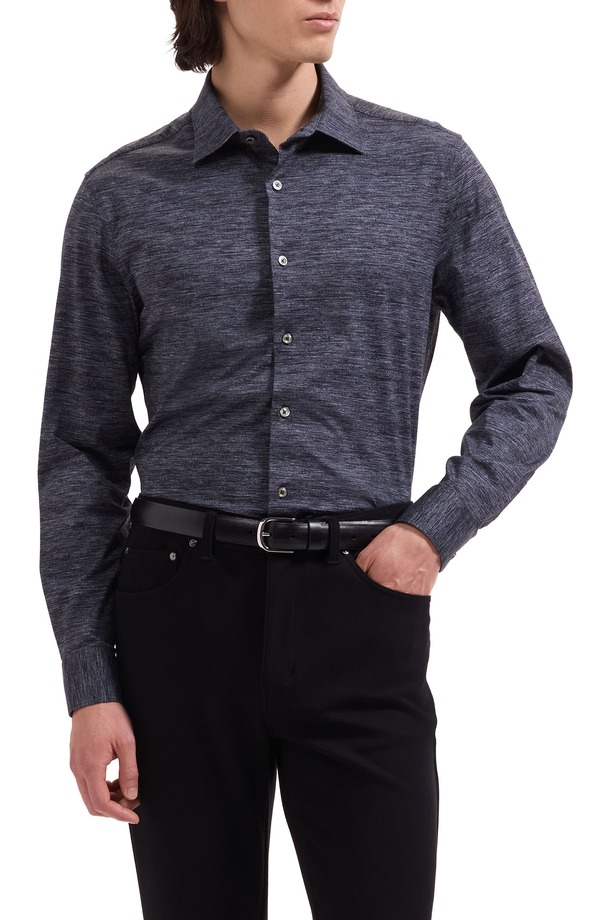 ブガッチ メンズ トップス シャツ コットン Bugatchi James OoohCotton Space Dye Button-Up Shirt Black ブラック