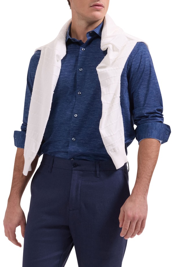 ブガッチ メンズ トップス シャツ コットン Bugatchi James OoohCotton Space Dye Button-Up Shirt Navy ネイビー