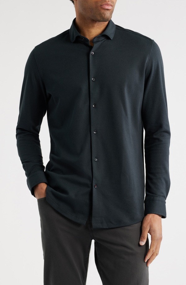 ストーンローズ メンズ トップス シャツ Stone Rose Solid Performance Piqu Button-Up Shirt Black ブラック