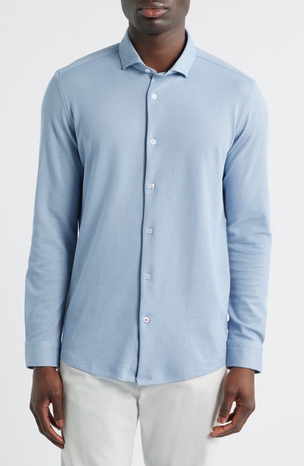 ストーンローズ メンズ トップス シャツ Stone Rose Solid Performance Piqu Button-Up Shirt Blue Shadow ブルー