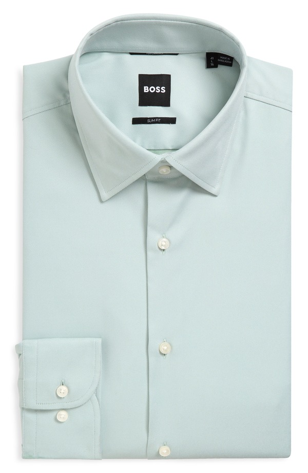 ボス メンズ トップス シャツ スリムフィット BOSS Hankent Slim Fit Performance Stretch Dresshirt Open Green グリーン