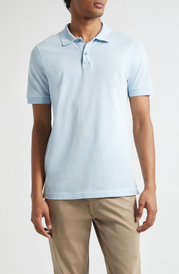 サンスペル メンズ トップス スポーツシャツ 綿織物 Sunspel Cotton Piqu Polo Frost Blue 青色 ポロシャツ-メンズファッション-トップス