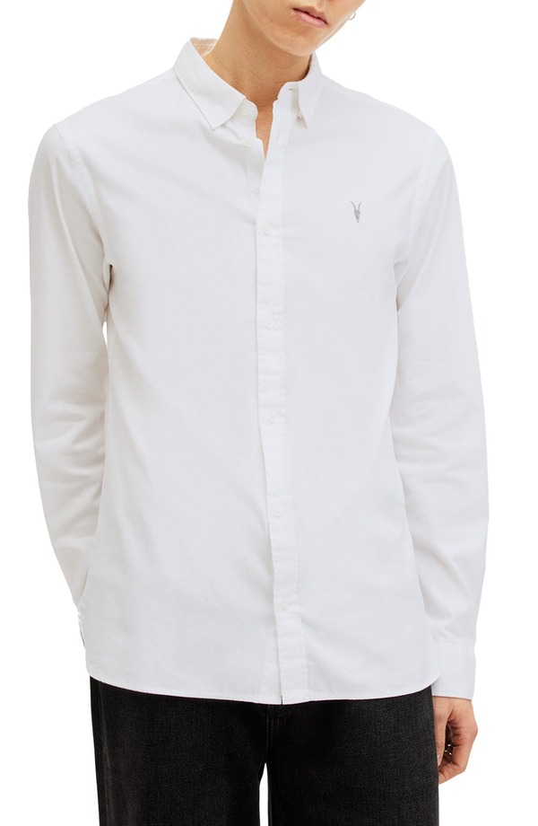 オールセインツ メンズ トップス シャツ コットン AllSaints Hawthorne Solid Stretch Cotton Button-Up Shirt White ホワイト