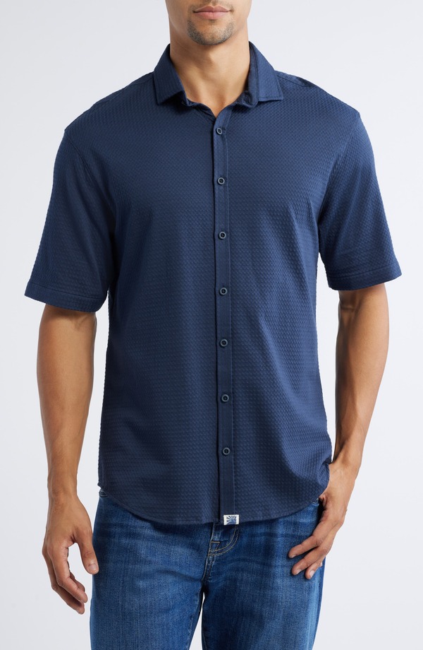 ジョニー オー メンズ トップス シャツ ニット johnnie-O Surfsucker Knit Short Sleeve Button-Up Shirt Lake