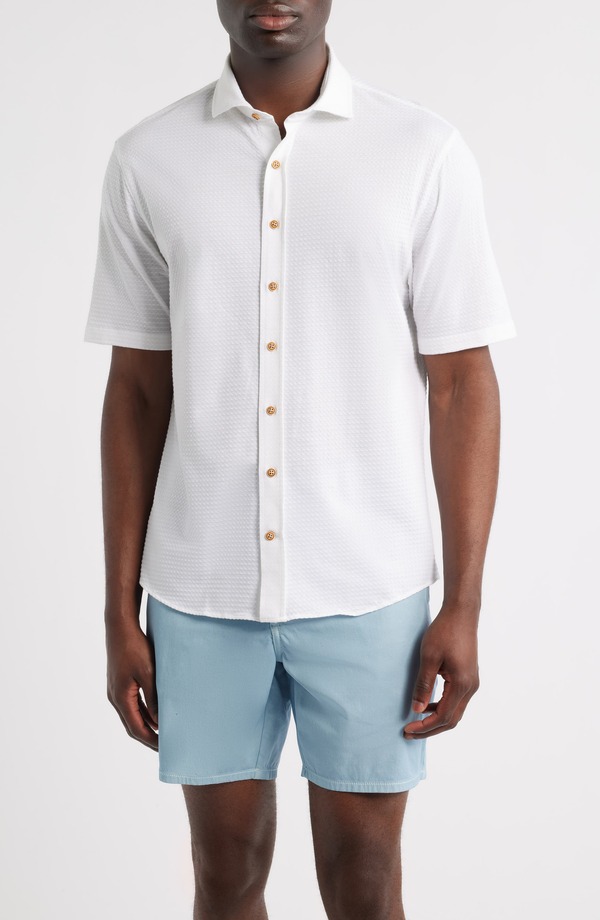 ジョニー オー メンズ トップス シャツ ニット johnnie-O Surfsucker Knit Short Sleeve Button-Up Shirt White ホワイト