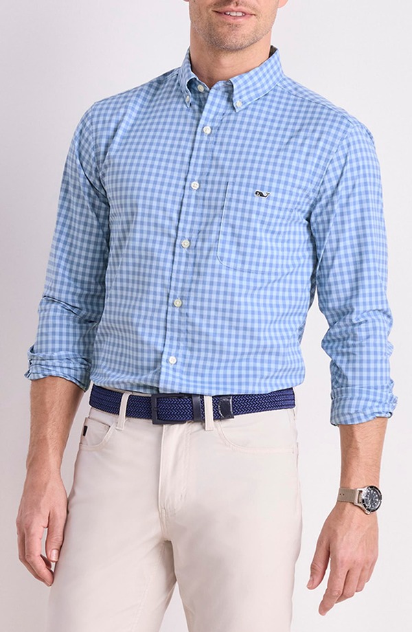 ヴァインヤードヴァインズ メンズ トップス シャツ ギンガムチェック ダウン ギンガム vineyard vines Topsail Classic Fit Gingham Button-Down Performance Shirt Jake Blue ブルー