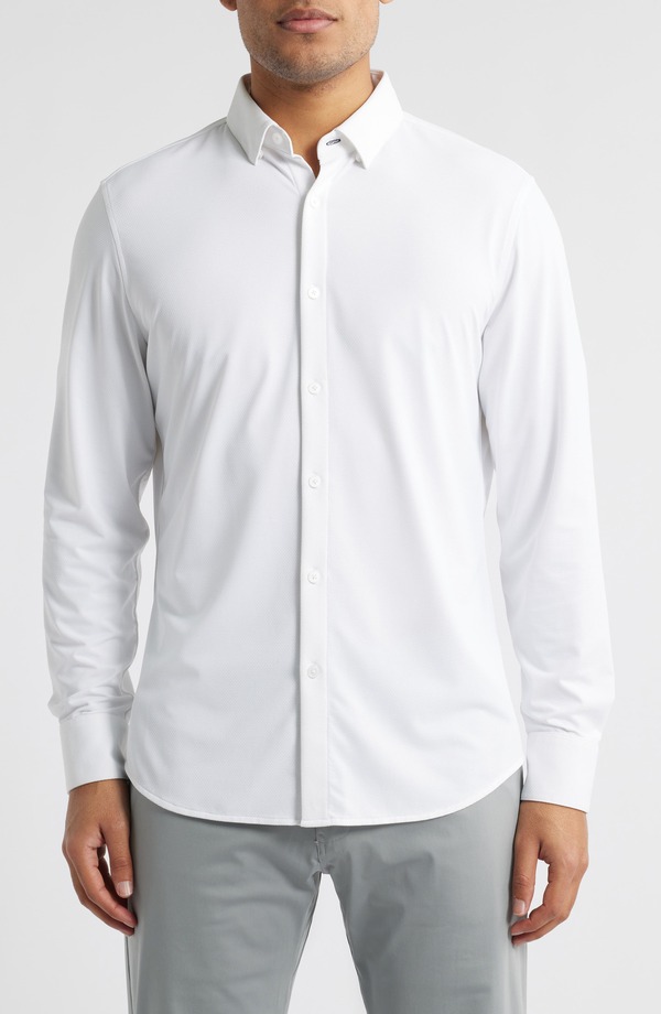 ミズンメイン メンズ トップス シャツ ニット Mizzen+Main Halyard Trim Fit Solid Textured Knit Button-Up Shirt White ホワイト