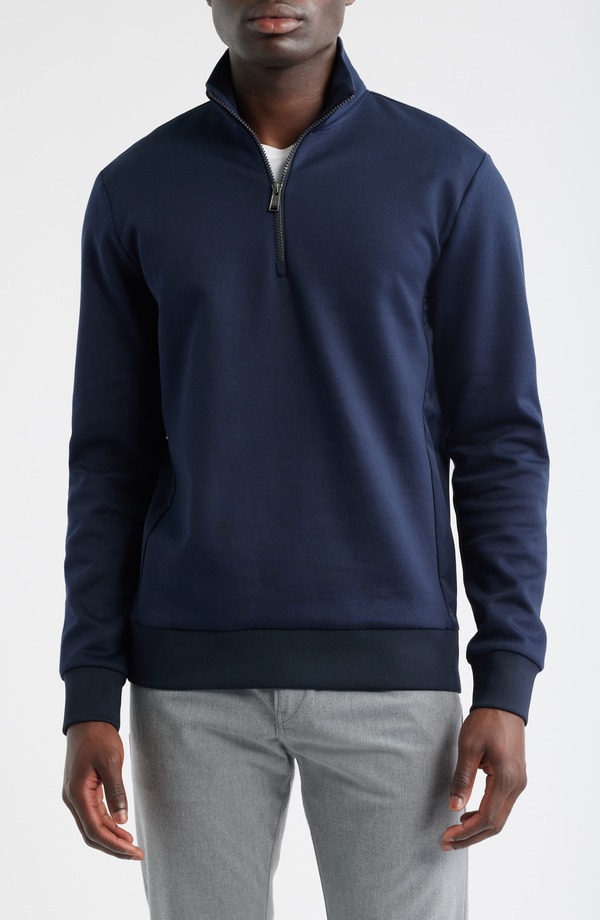 ボス メンズ アウター パーカー・スウェット ハーフジップ BOSSidney Quarter Zipullover Dark Blue ブルー