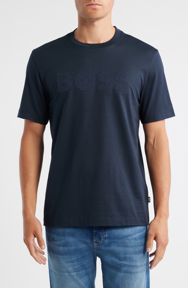 ボス メンズ トップス Tシャツ フラワー柄 コットン ロゴ フラワー グラフィック BOSS Thompson Floralogo Cotton Graphic T-Shirt Dark Blue ブルー