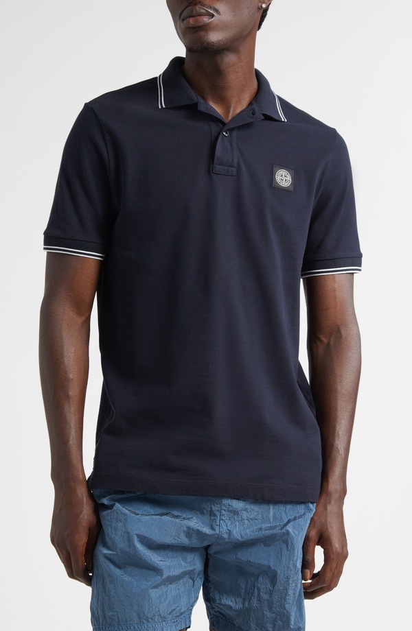ストーンアイランド メンズ トップス ポロシャツ コットン Stone Island Tipped Stretch Cotton Polo V0020 Navy Blue ネイビー