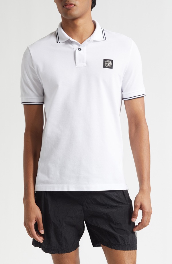 ストーンアイランド メンズ トップス ポロシャツ コットン Stone Island Tipped Stretch Cotton Polo V1001 White ホワイト