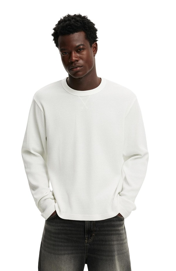 コットンオン メンズ トップス シャツ クロップド Cotton Men's Cropped Fitextured Long Sleeve Vintage White Waffle ホワイト