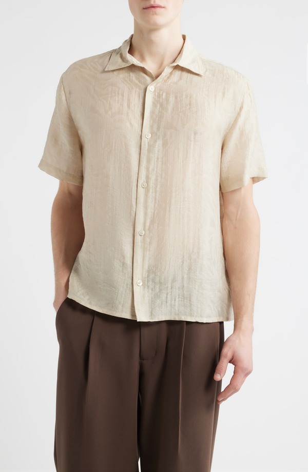 オープンエディット メンズ トップス シャツ Open Edit Sunburst Jacquard Short Sleeve Button-Up Shirt Beige Birch ベージュ