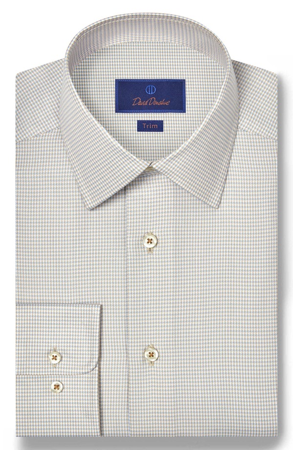 デイビッドドナヒュー メンズ トップス シャツ シルク コットン Davidonahue Trim Fit Herringbone Check Cotton & Silk Dresshirt Sky/ Dune チェック