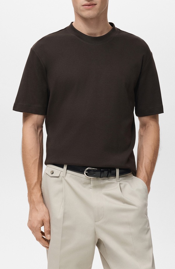マンゴ メンズ トップス シャツ レギュラーフィット コットン MANGO Regular Fit Medium Weight Cotton T-Shirt Chocolate チョコレート