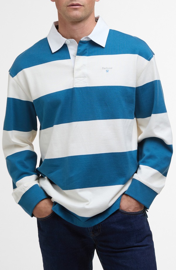 バブアー メンズ トップス シャツ コットン Barbour Broome Stripe Cotton Rugby Shirt Midnight ストライプ
