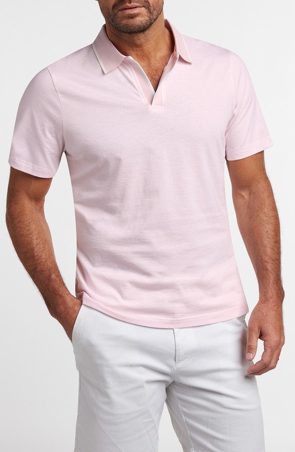 デイビッドドナヒュー メンズ トップス ポロシャツ シルク コットン Davidonahue Hemingway Cotton & Silk Polo Pale Pink ピンク