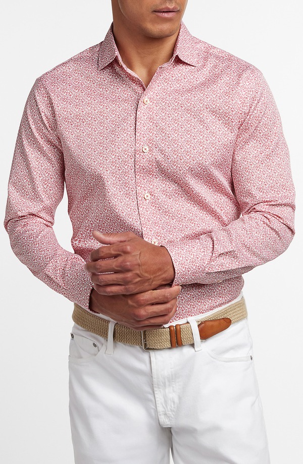 デイビッドドナヒュー メンズ トップス シャツ プリント Davidonahue Micropaisley Print Sport Shirt White/ Red ホワイト|ReVida 店