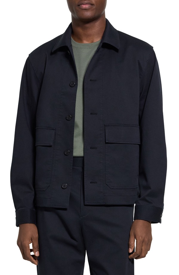 セオリー メンズ アウター ジャケット・ブルゾン シャツ コットン Theory Moonsoft Cotton Twill Button-Up Shirt Jacket Baltic