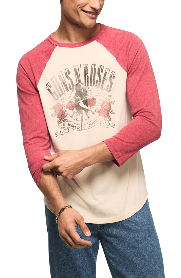 ラッキーブランド メンズ トップス Tシャツ グラフィック Lucky Brand Guns N Rose Graphic Baseball T-Shirt Red Multi レッド