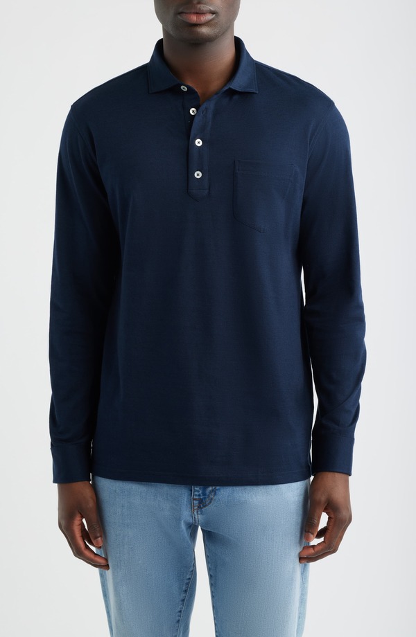 ピーター・ミラー メンズ トップス ポロシャツ Peter Millar Landon Crown Crafted Long Sleeve Polo Navy ネイビー