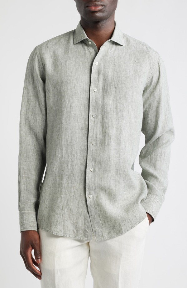 ピーター・ミラー メンズ トップス シャツ リネン Peter Millar Astino Lino Tailored Fit Linen Button-Up Shirt Willow