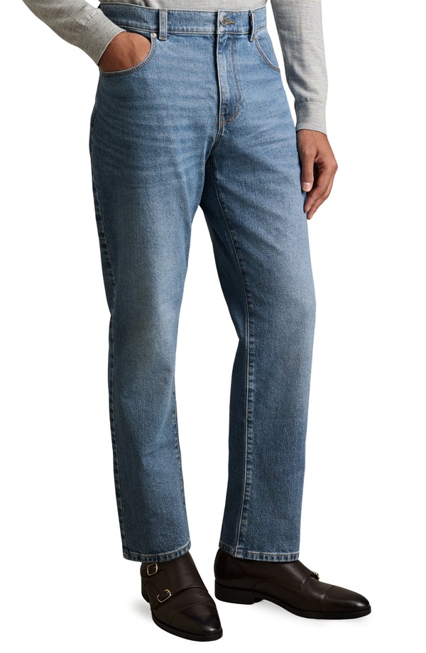 レイス メンズ ボトムス デニムパンツ ストレート ジーンズ Reiss Bishopsgate Straight Leg Jeans Mid Blue Wash ブルー