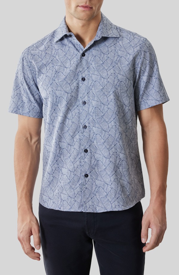 ロバートバラケット メンズ トップス プルオーバー 刷り上げる 綿織物 Robert Barakett Kazuki Leaf Print Short Sleeve Cotton Button-Up Shirt Dark Caspian