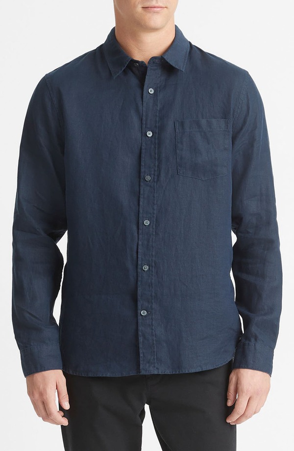 ヴィンス メンズ トップス シャツ リネン Vince Linen Button-Up Shirt Coastal