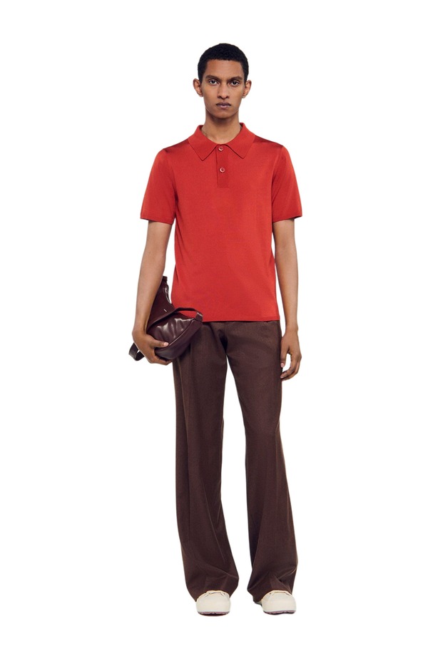 サンドロ メンズ トップス ポロシャツ 半袖 ニット SANDRO Short-sleeve knitted polo shirt Blood Orange オレンジ