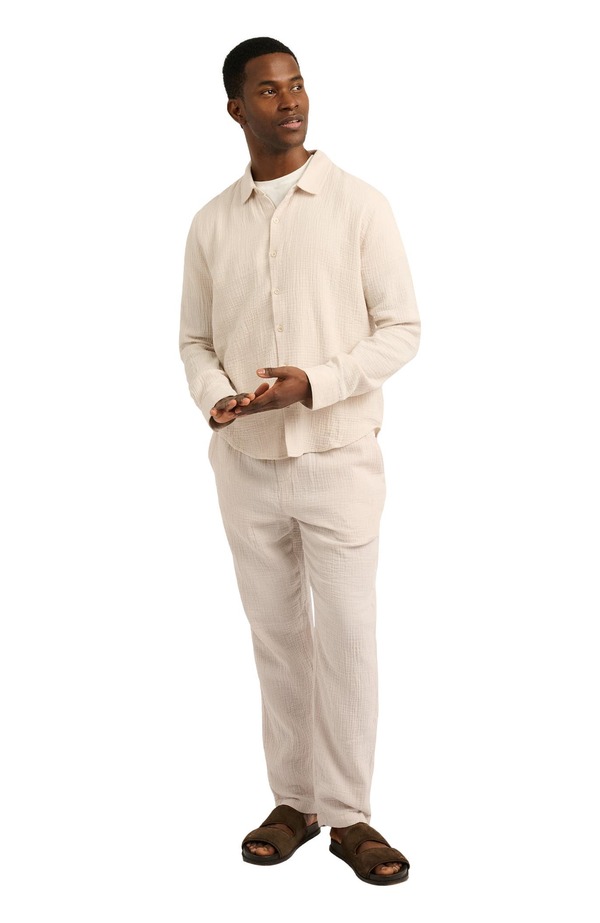 オニア メンズ トップス シャツ コットン Onia Cotton Gauze Long Sleeve Shirt Stone ストーン