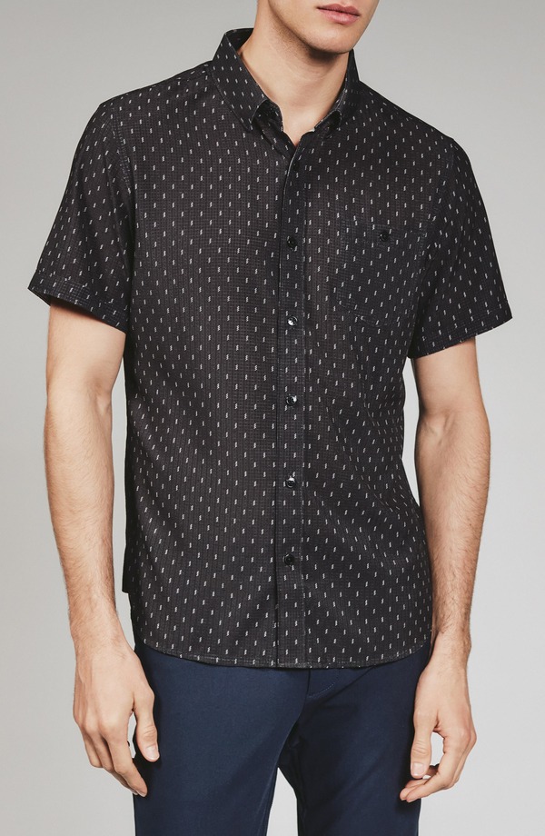 セブンダイヤモンド メンズ トップス シャツ 7 Diamonds Renzo Textured Geo Pattern Short Sleeve Stretch Button-Up Shirt Black ブラック