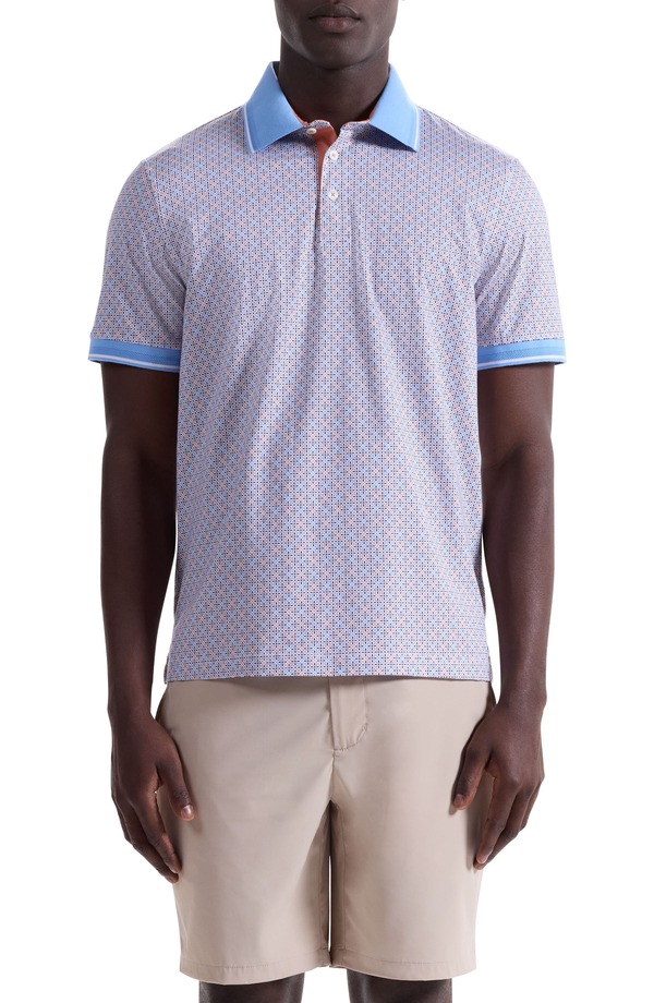 ブガッチ メンズ トップス シャツ プリント コットン Bugatchi Vance OoohCotton Geo Print Polo Coral コーラル