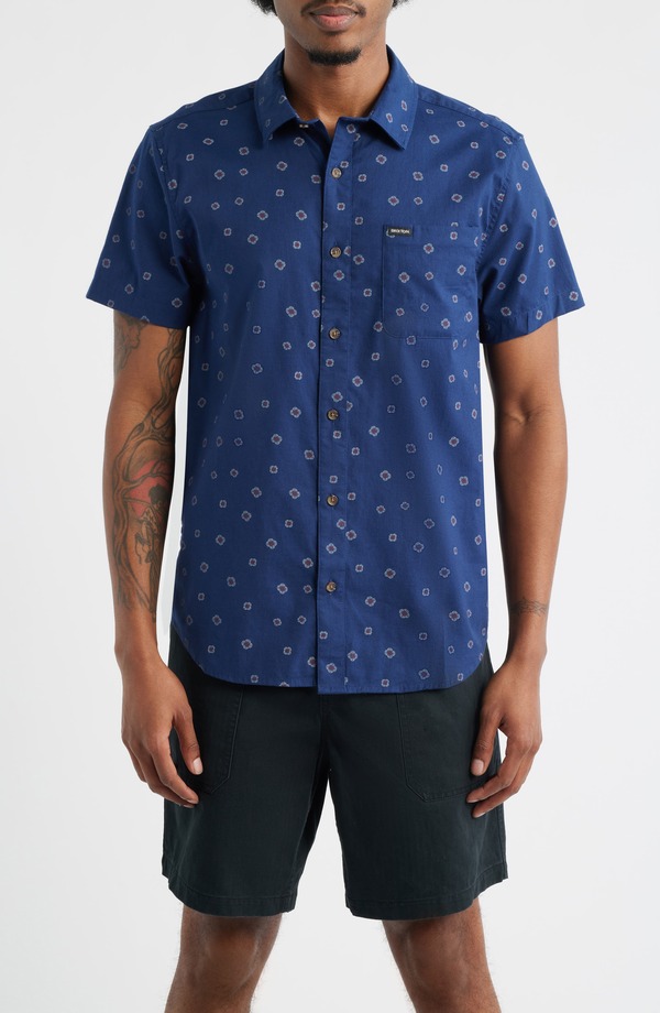 ブリクストン メンズ トップス シャツ プリント Brixton Charter Print Short Sleeve Button-Up Shirt Midnight Blue Geo ブルー