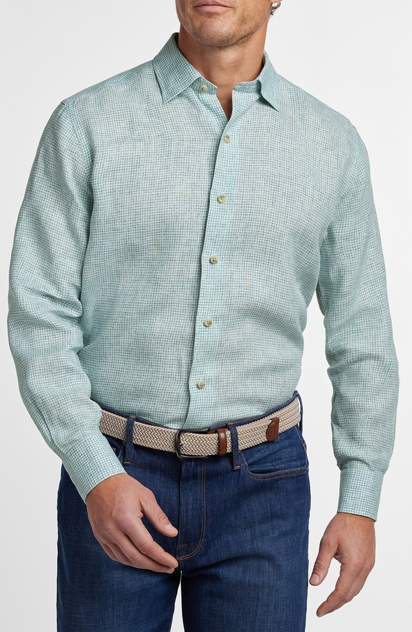 デイビッドドナヒュー メンズ トップス シャツ リネン Davidonahue Linen Check Sport Shirt White/ Green ホワイト