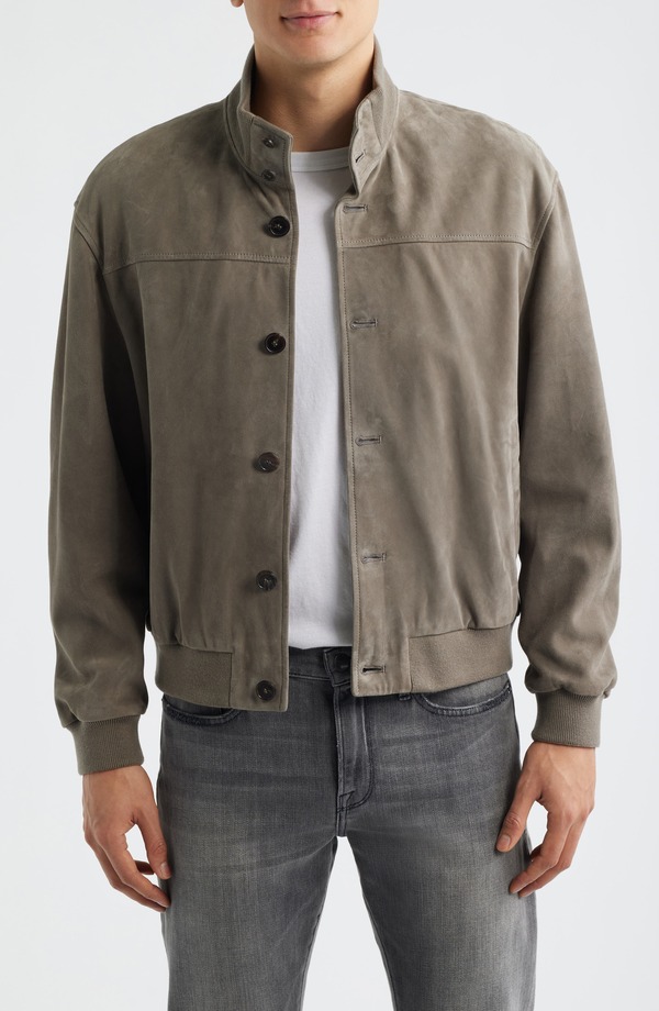 ひな形 メンズ アウター 上衣・上衣 スエードクロス FRAME Rib Detail Suede Jacket Smoky Green 緑であること