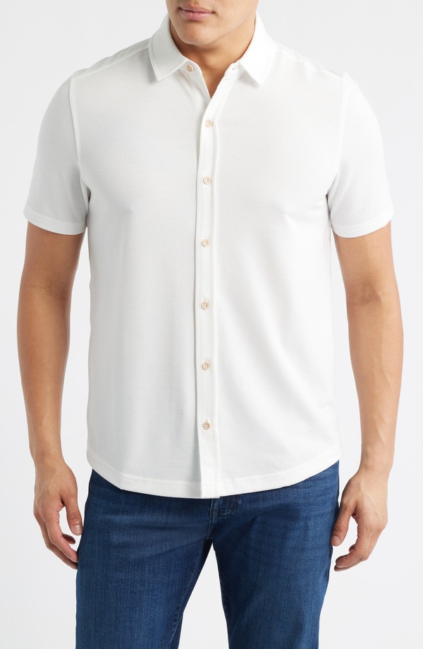 ジョンストンアンドマーフィー メンズ トップス プルオーバー 綿織物 Johnston \u0026 Murphy Bennett Short Sleeve Heathered Cotton Blend Button-Up Shirt White Honeycomb 白いこと