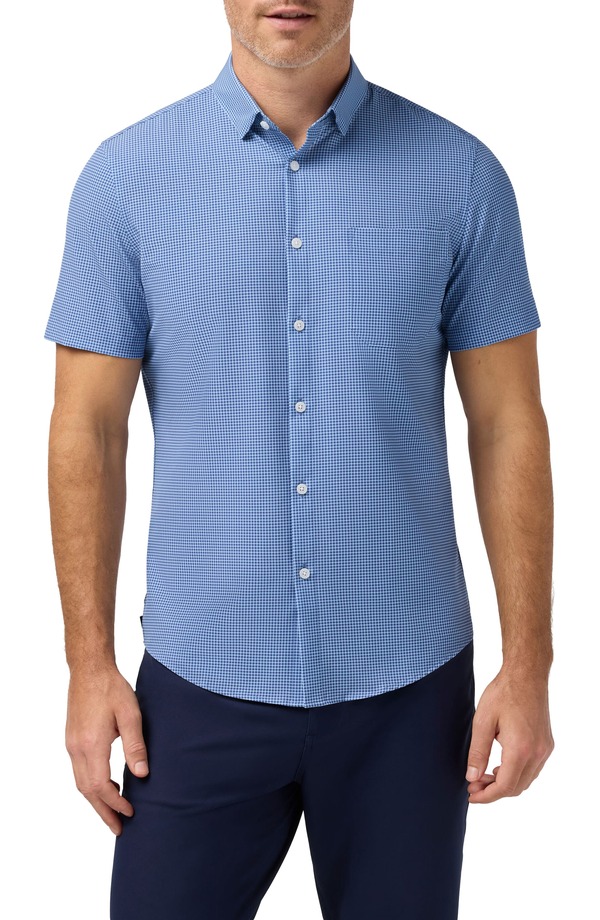 ミズンメイン メンズ トップス プルオーバー Mizzen+Main Leeward Trim Fit Short Sleeve Performance Button-Up Shirt Cloud Blue Tonal Circle Print 青味
