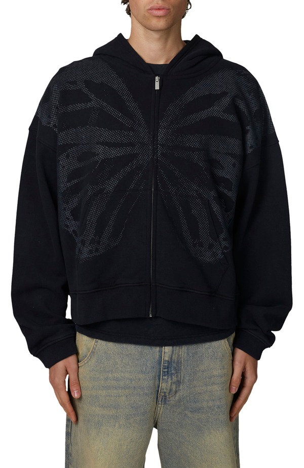 グッドフォーナッシング メンズ アウター パーカー・スウェット Good For Nothing Boxy-Fit Zipped Silhouette Hoodie Black 黒いこと