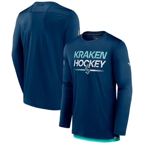 ファナティクス メンズ トップス プルオーバー Men\u0027s Fanatics Brandedeep Sea Blue Seattle Kraken Authentic Pro Long Sleeve T-Shirt Navy 米国海軍