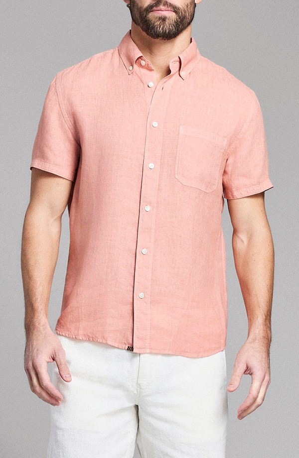 ビリーレイド メンズ トップス シャツ ダウン リネン Billy Reid Tuscumbia Short Sleeve Linen Button-Down Shirt Salmon サーモン