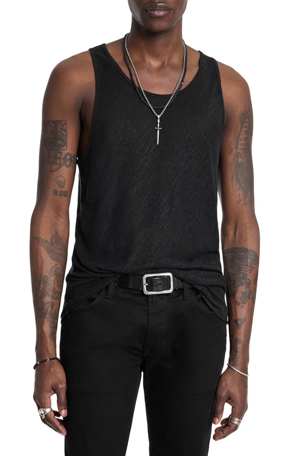 ジョンバルベイトス メンズ トップス シャツ スリムフィット リネン John Varvatos Broome Slim Fit Linen Tank Black ブラック