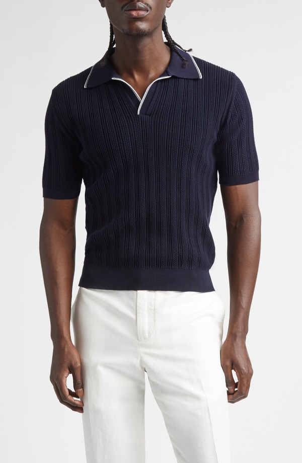 イザイア メンズ トップス スポーツシャツ ISAIA Johnny Collar Polo Dark Blue 青碧