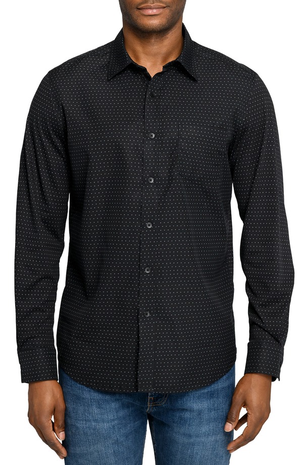 ダブリューアールケー メンズ トップス プルオーバー か細い相応う 綿織物 W.R.K Slim Fit Micro Geo Reworked Cotton Button-Up Shirt Black 黒いこと
