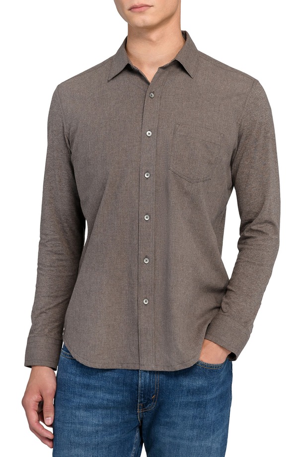 ダブリューアールケー メンズ トップス プルオーバー か細い相応う 綿織物 W.R.K Reworked Slim Fit Heathered Brown Cotton Button-Up Shirt Brown 赤銅色