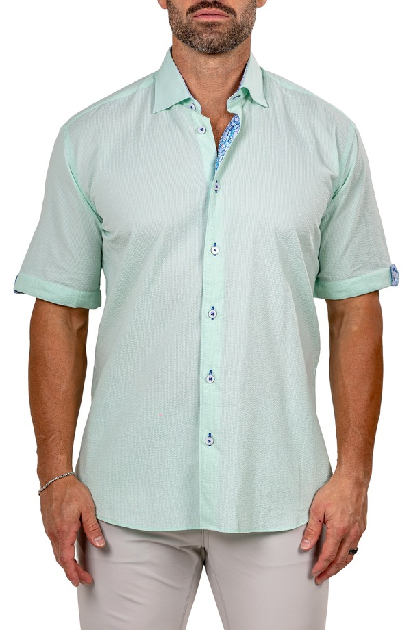 マセオ メンズ トップス プルオーバー 綿織物 Maceoo Galileo Marty Short Sleeve Cotton Button-Up Shirt Green 緑であること