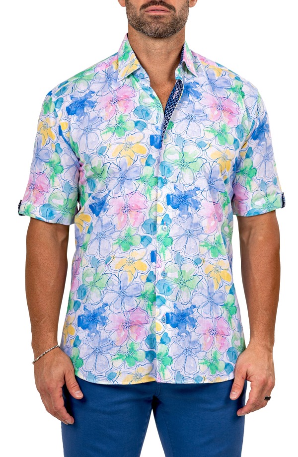 マセオ メンズ トップス プルオーバー Maceoo Galileo Marthy Short Sleeve Button-Up Shirt White/Multi 白いこと